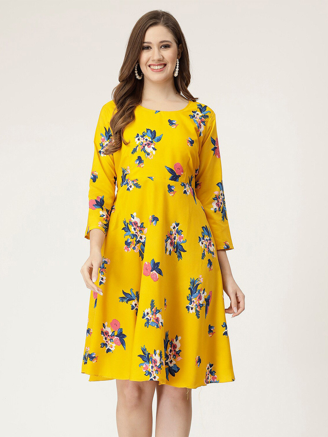 

MISS AYSE Floral Printed A-Line Dress, Yellow