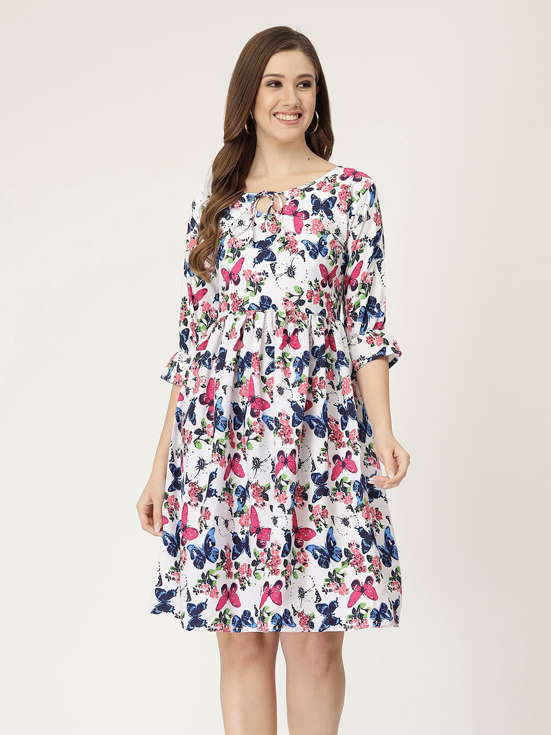 

MISS AYSE Conversational Printed Gathered Or Pleated Fit & Flare Dress, White