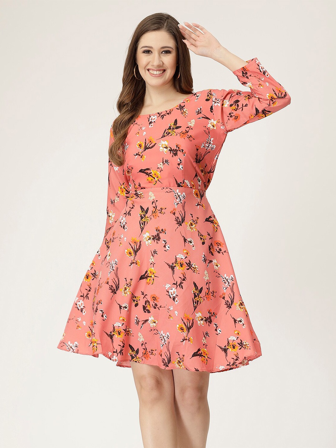 

MISS AYSE Floral Printed A-Line Dress, Peach