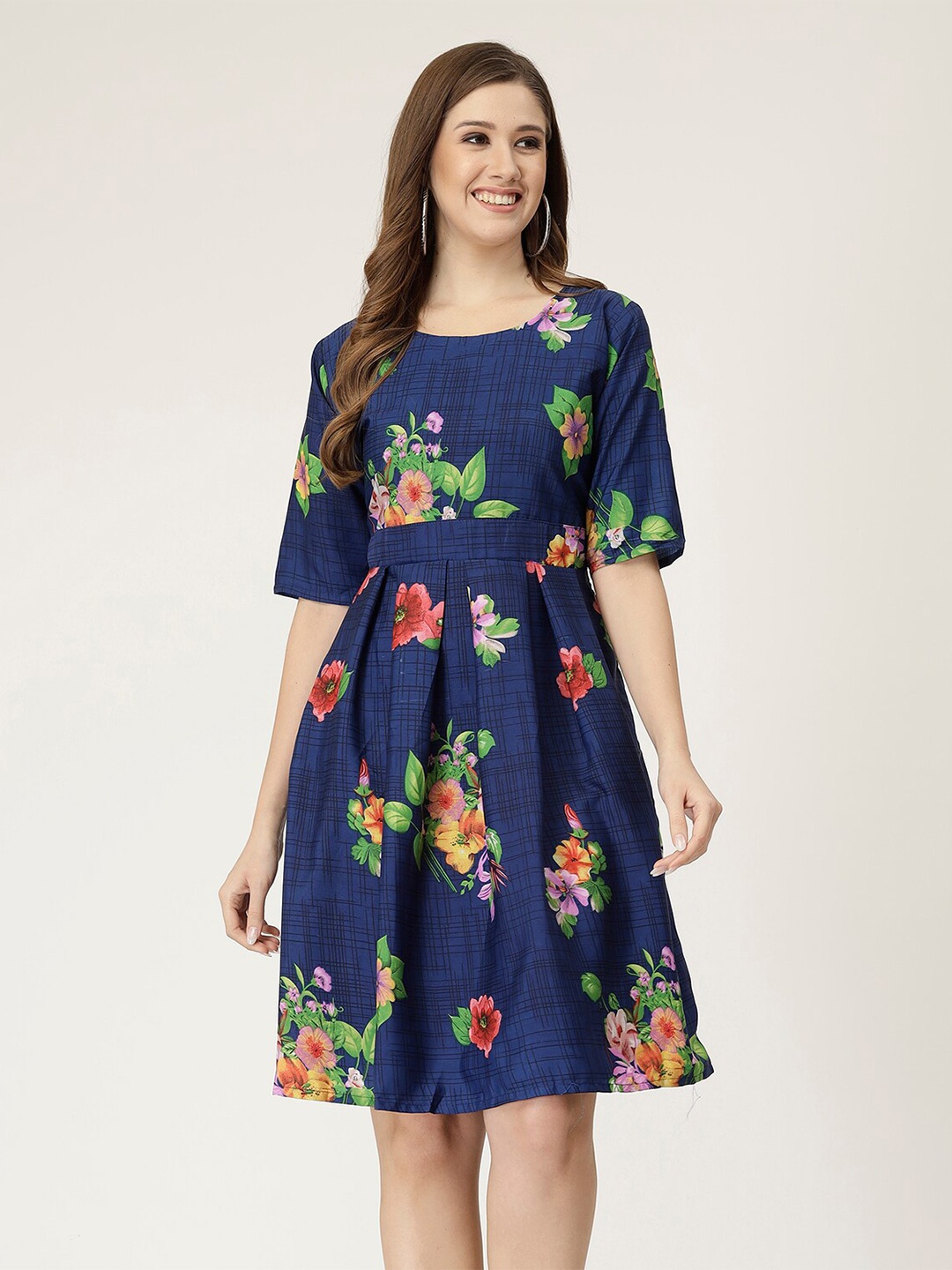 

MISS AYSE Floral Printed Fit & Flare Dress, Navy blue