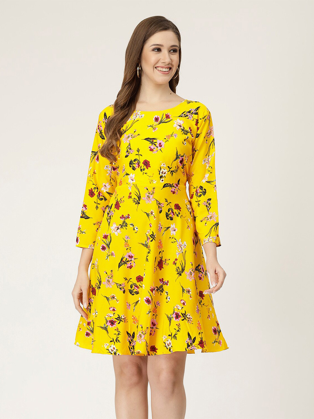 

MISS AYSE Floral Printed Crepe Fit & Flare Dress, Yellow