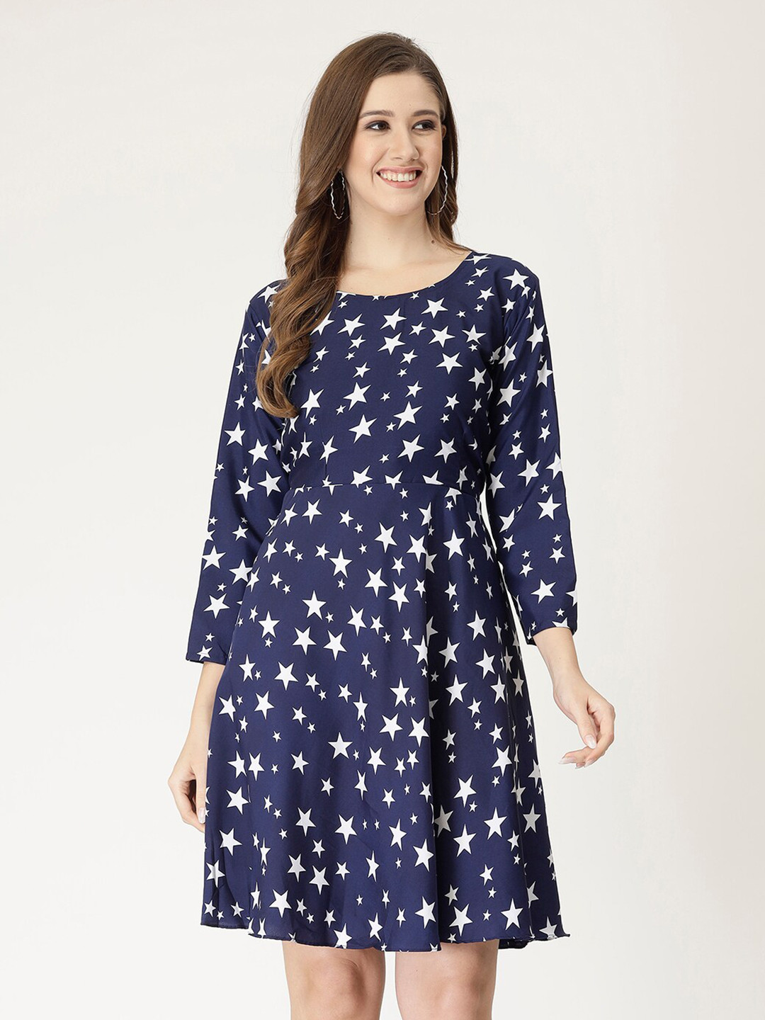 

MISS AYSE Printed Crepe Fit & Flare Dress, Navy blue