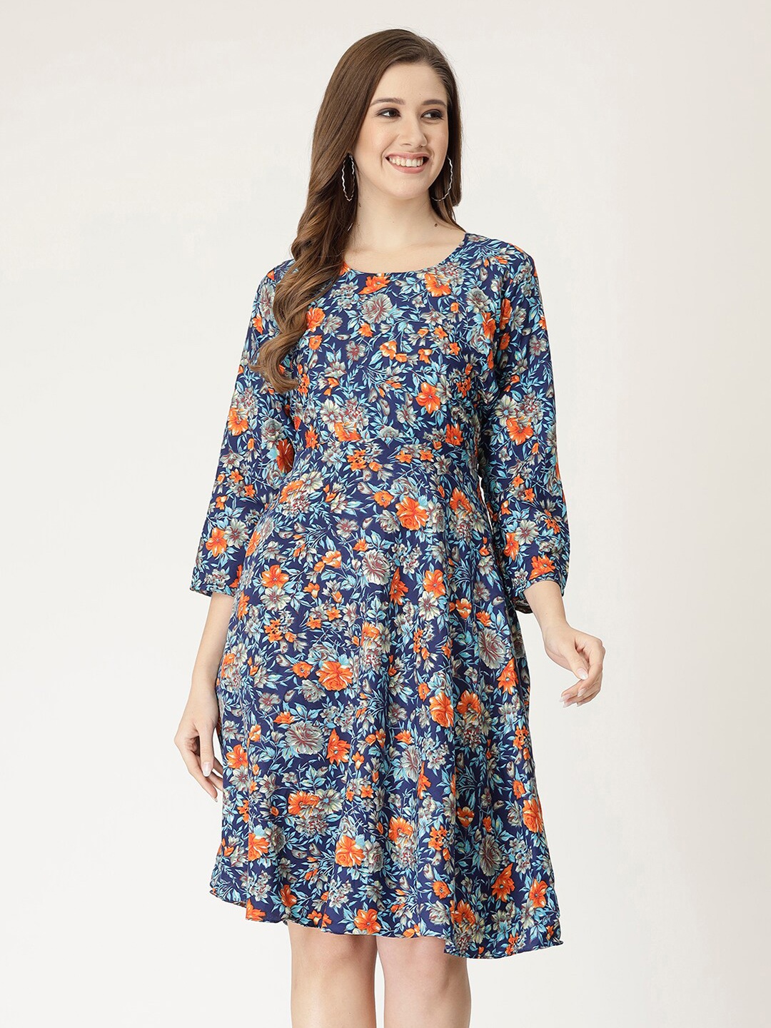 

MISS AYSE Floral Printed Fit & Flare Dress, Blue