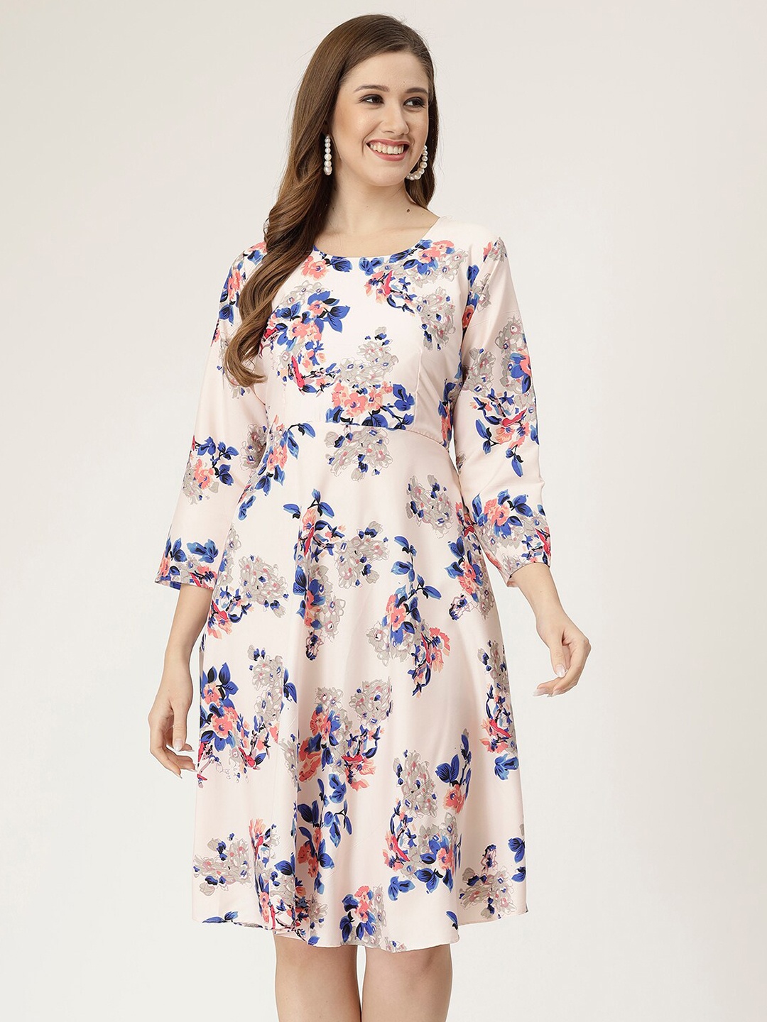 

MISS AYSE Floral Printed Fit & Flare Dress, Peach