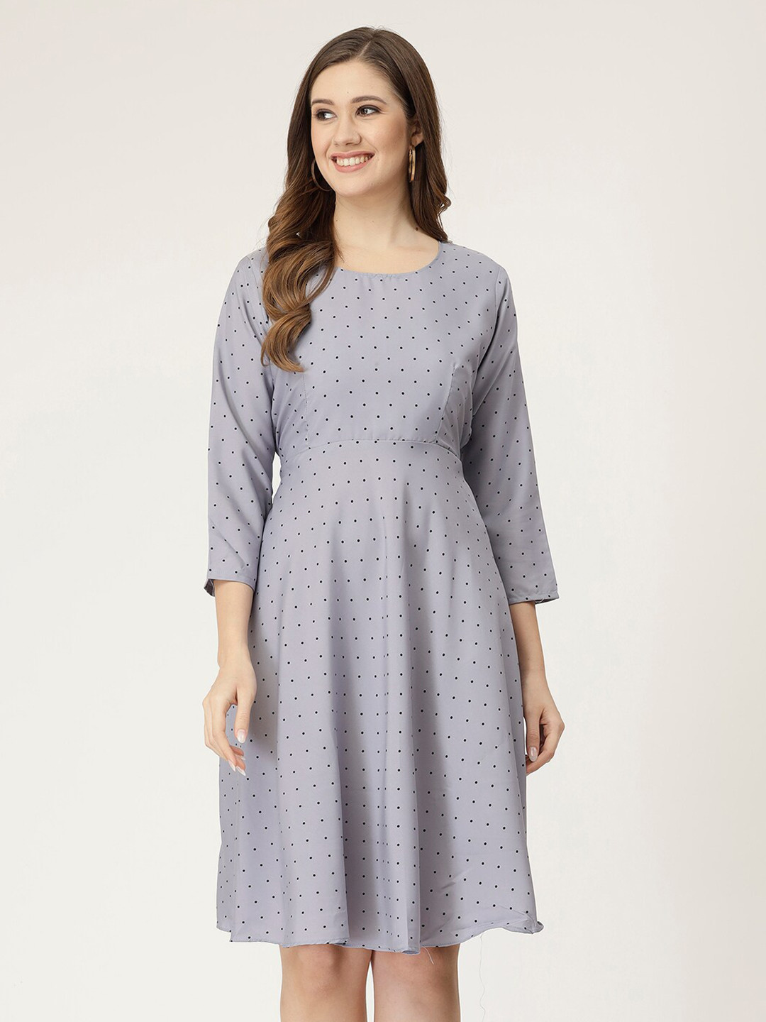 

MISS AYSE Polka Dot Printed Crepe Fit & Flare Dress, Grey