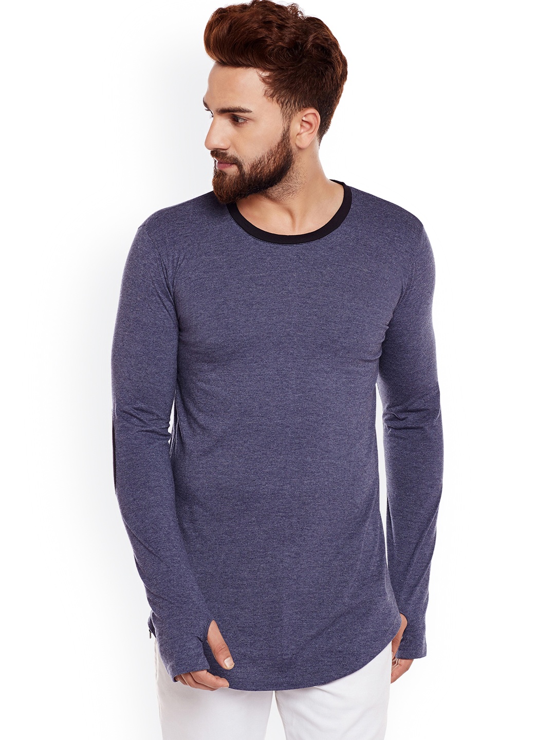 

Hypernation Men Blue Solid Round Neck T-shirt