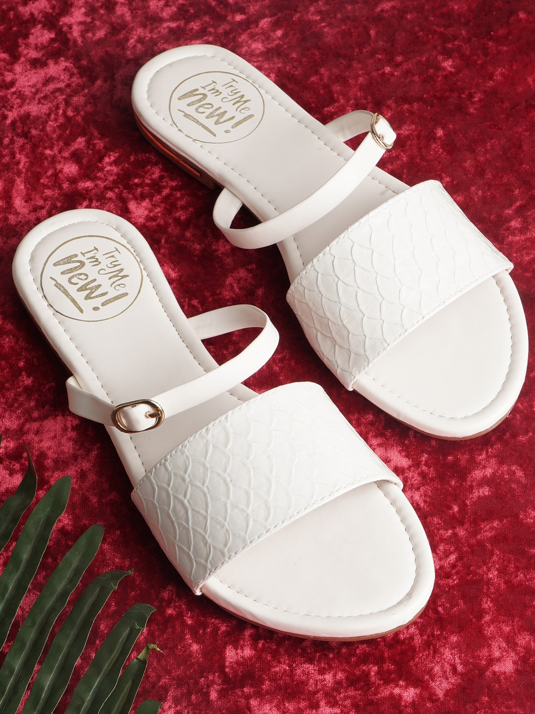 

Try Me Textured Open Toe Flats, White