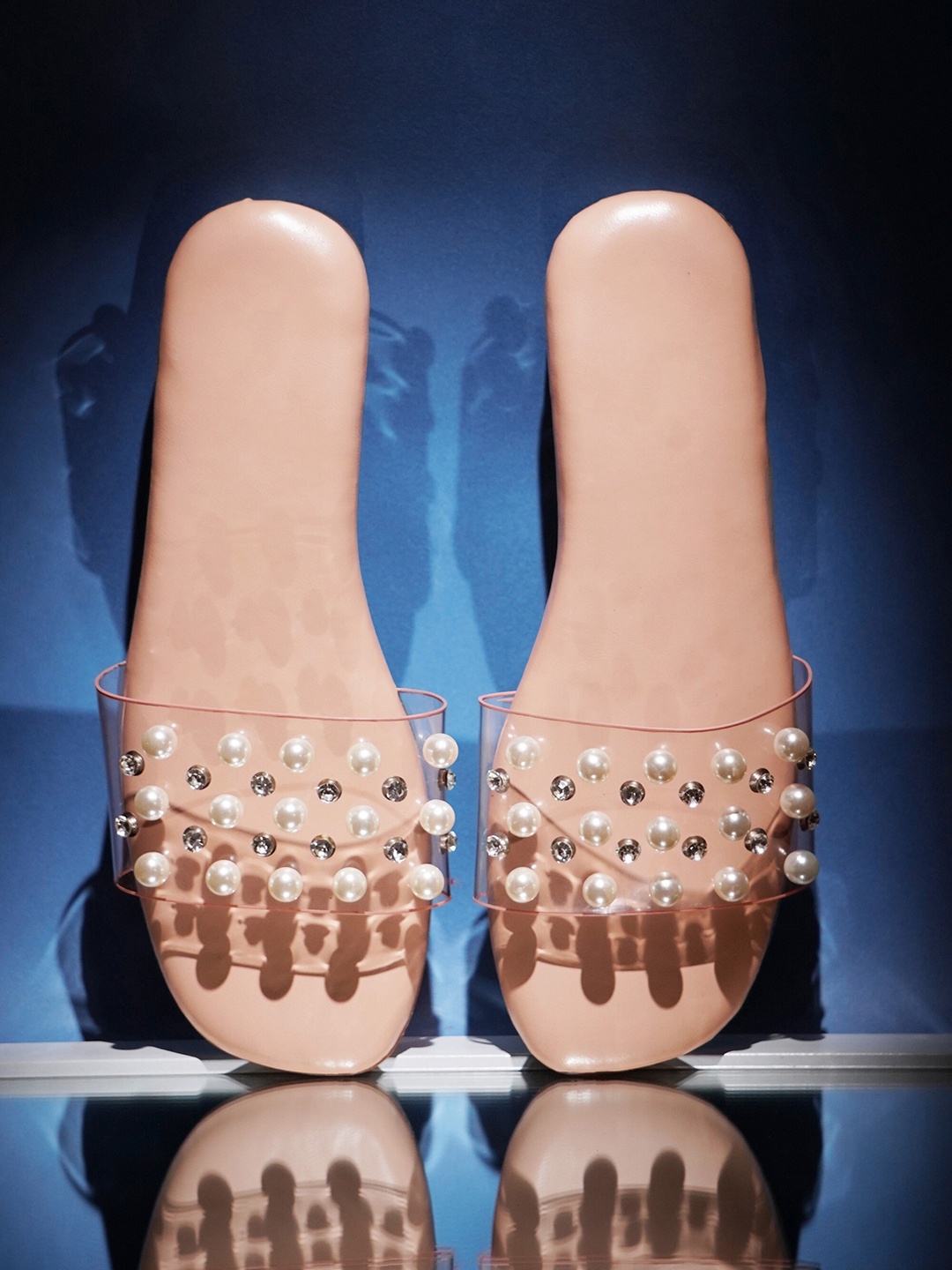 

Try Me Embellished Open Toe Flats, Nude