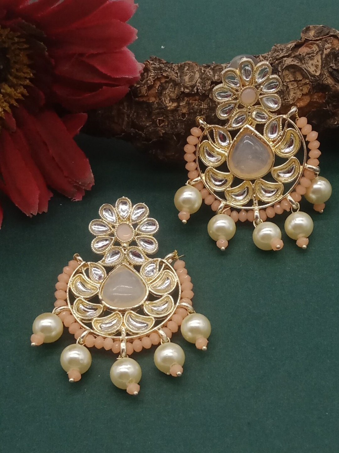 

AASHISH IMITATION Contemporary Chandbalis Earrings, Peach