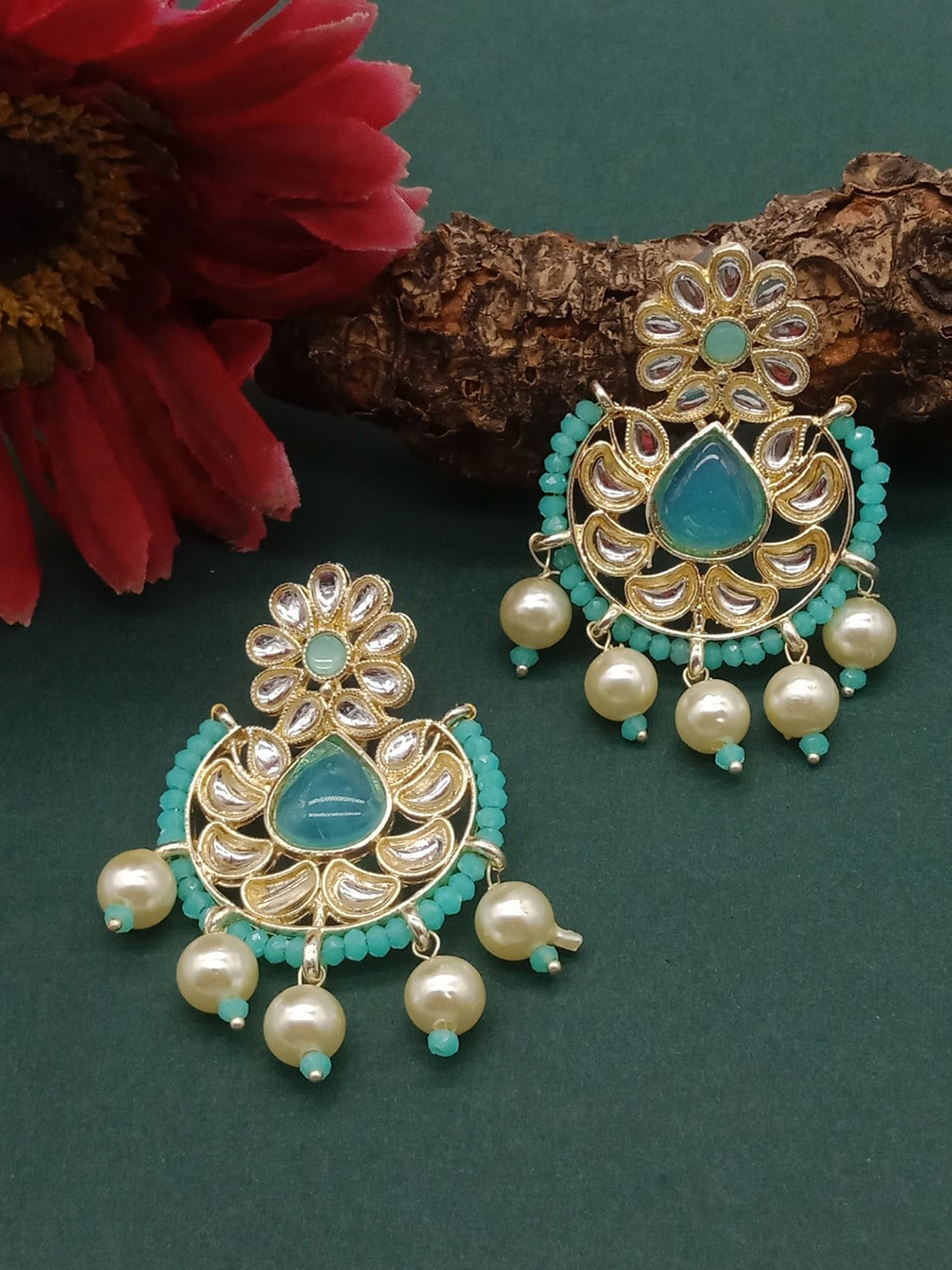 

AASHISH IMITATION Gold-Plated Kundan Studded & Pearl Contemporary Drop Earrings