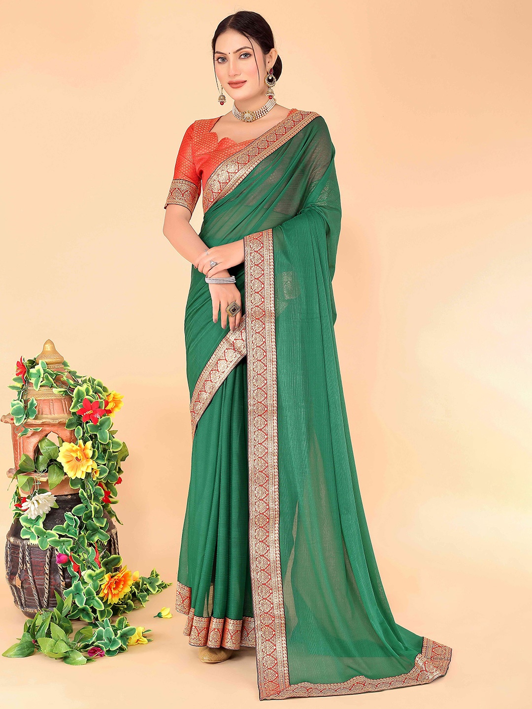 

SAADHVI Zari Art Silk Saree, Green