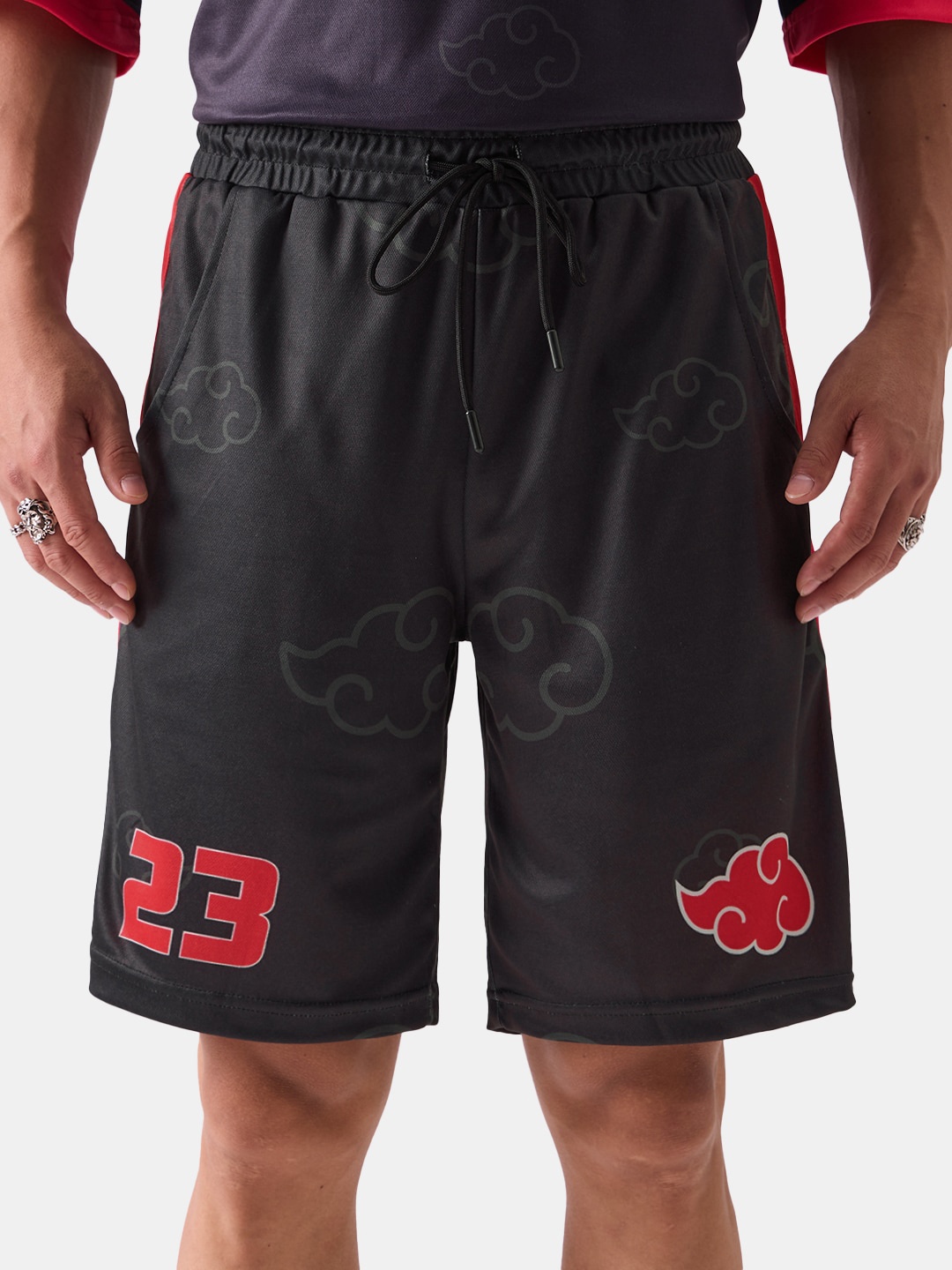 The Souled Store Men Black Regular Fit Naruto Printed Shorts