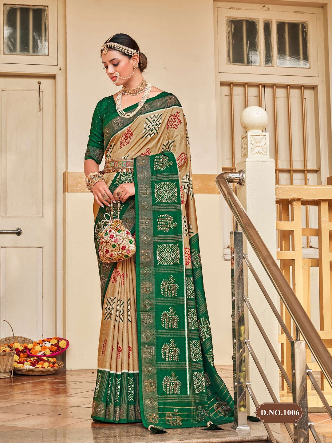 

Mitera Ethnic Motifs Printed Silk Cotton Saree, Brown