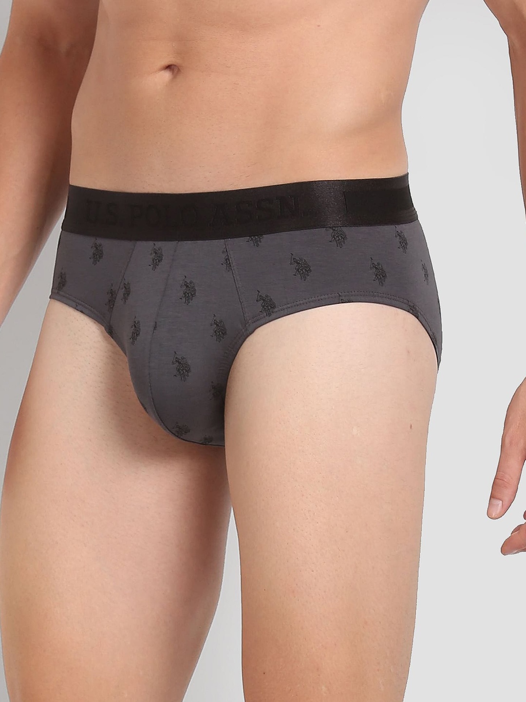 

U.S. Polo Assn. Men Brand Logo Printed Basic Briefs PB002-G02-PR, Grey