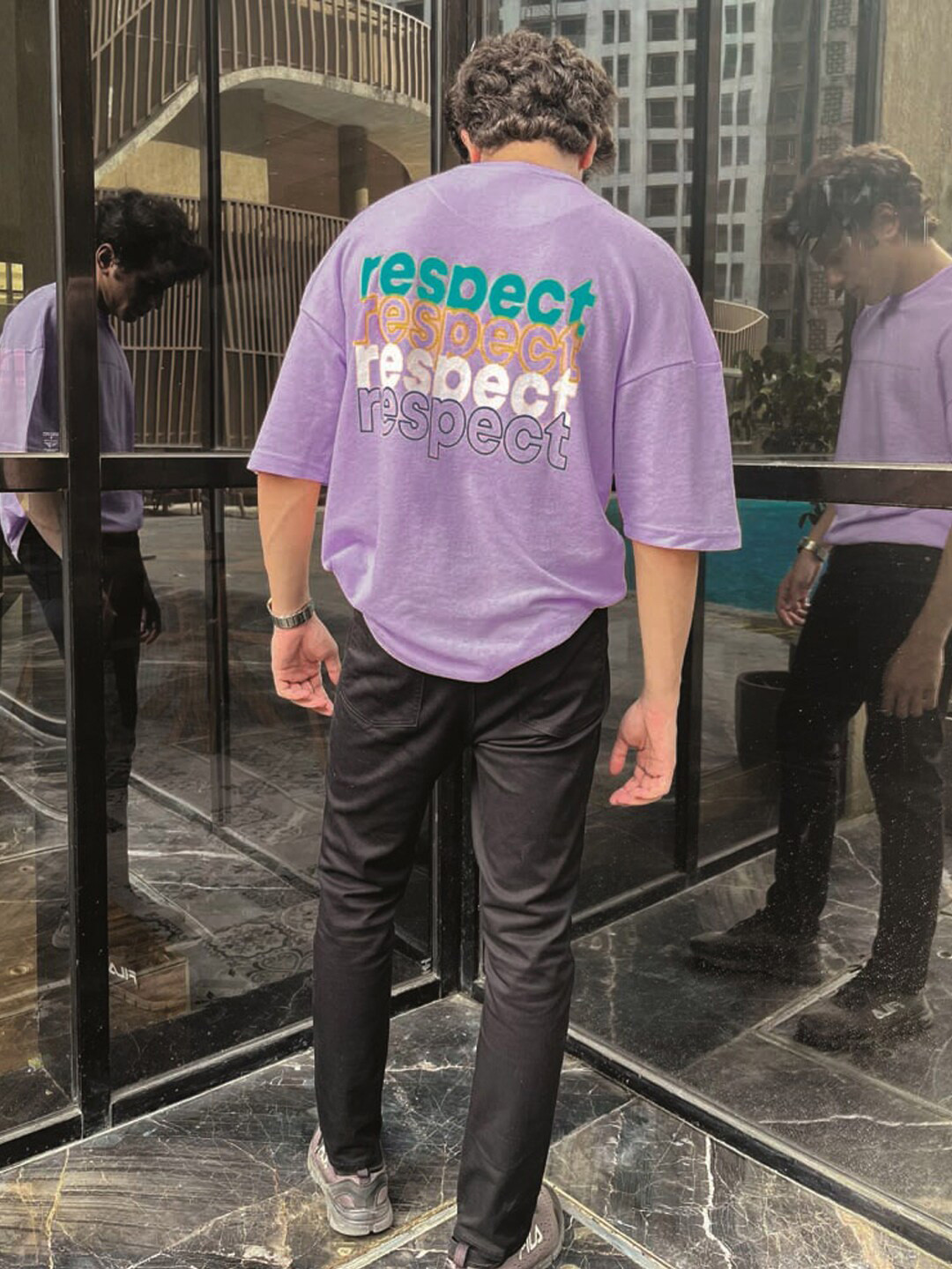 

Powerlook Purple Typography Printed Drop-Shoulder Sleeves Oversized T-shirt