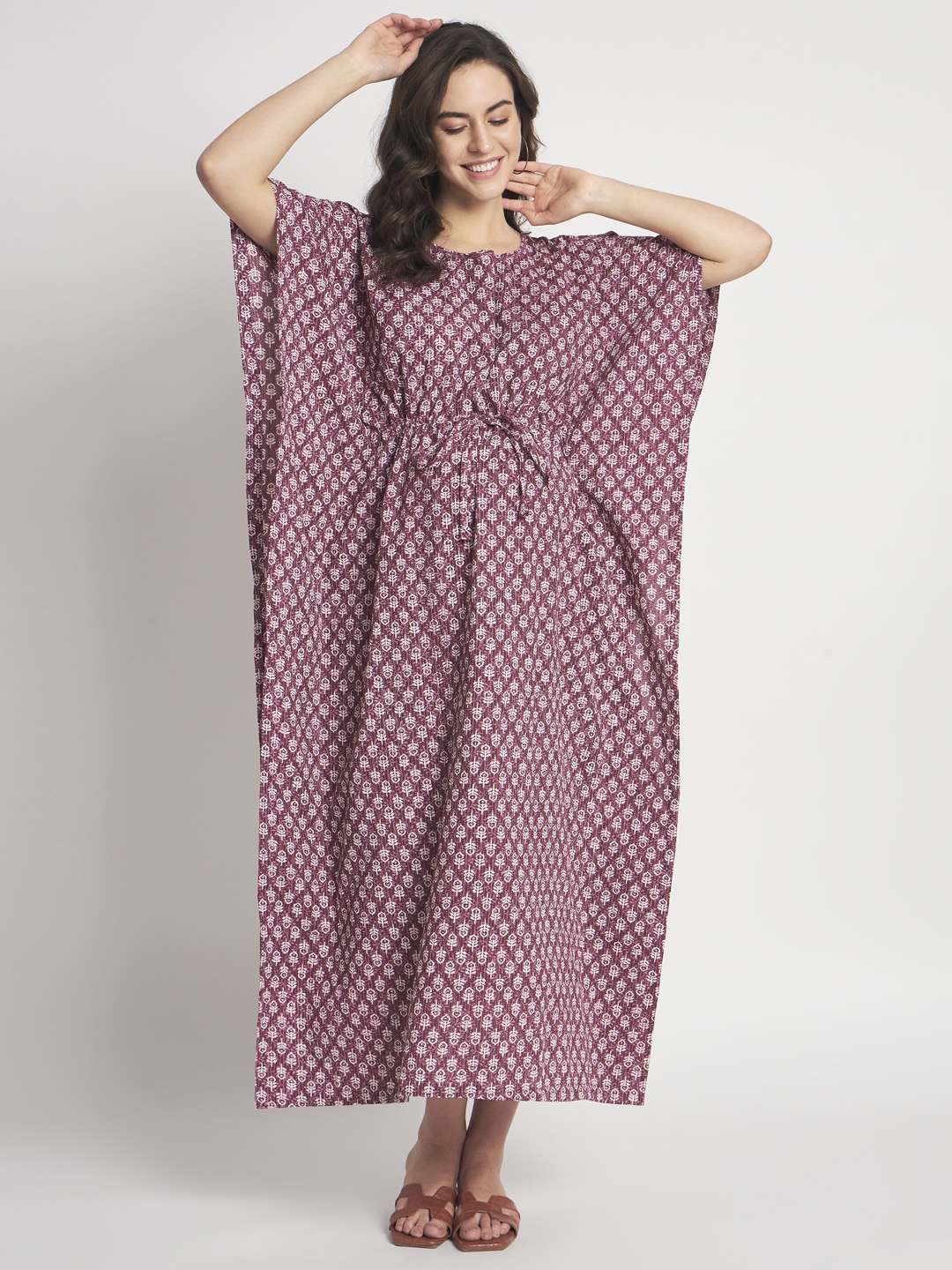 

Aujjessa Print Kimono Sleeve Maternity Maxi Midi Dress, Burgundy