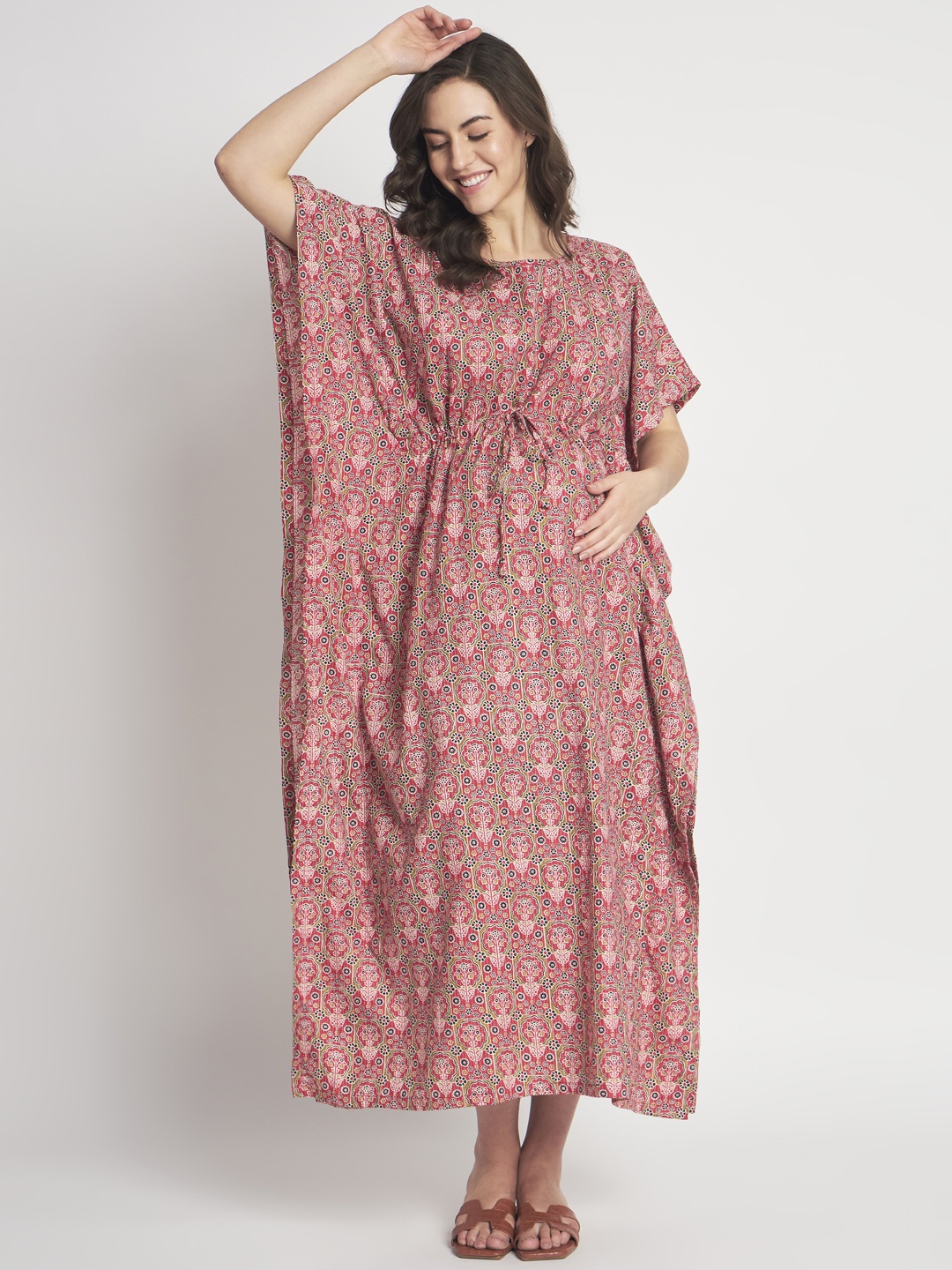 

Aujjessa Floral Print Maternity & Feeding Kaftan Dress, Red