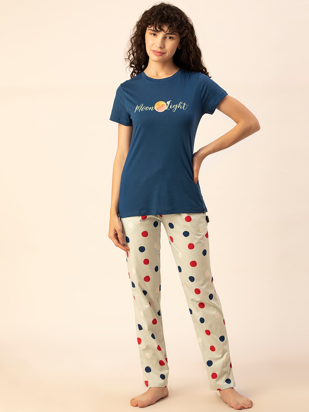 

TITTLI Typography Printed Pure Cotton Night suit, Teal