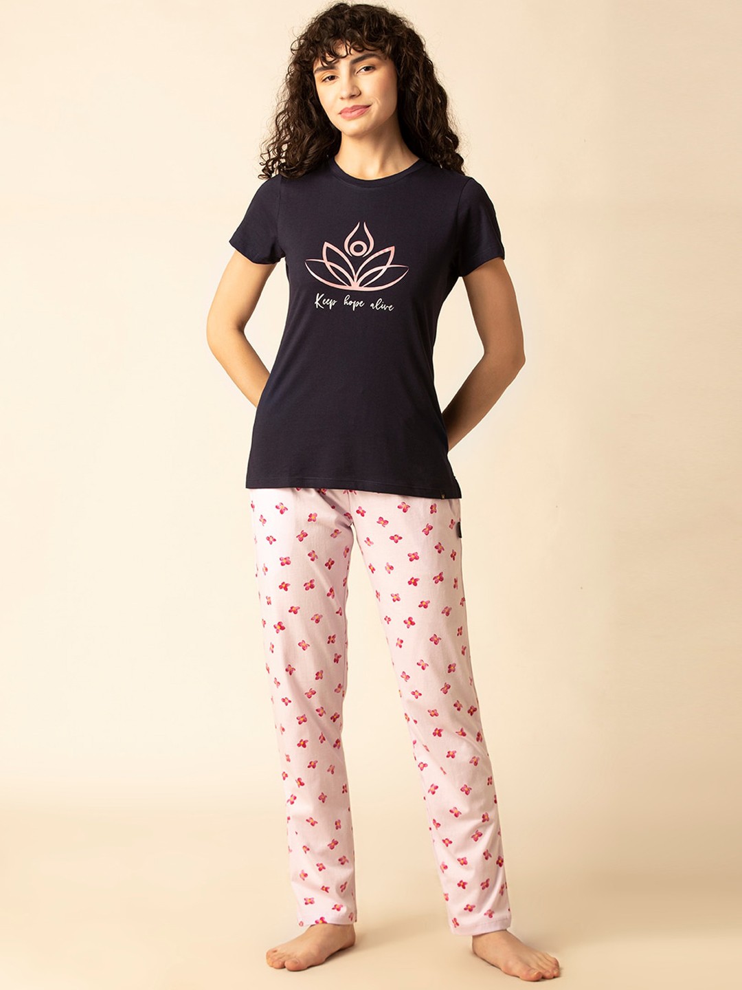 

TITTLI Printed Pure Cotton Night suit, Navy blue