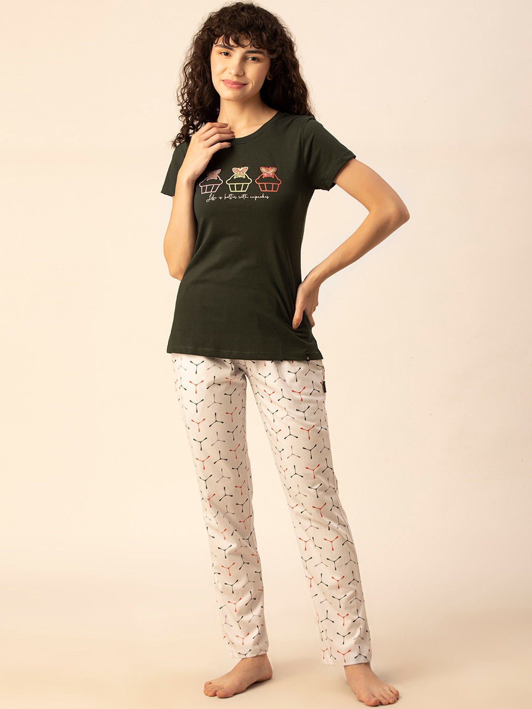 

TITTLI Geometric Printed Pure Cotton Night suit, Green