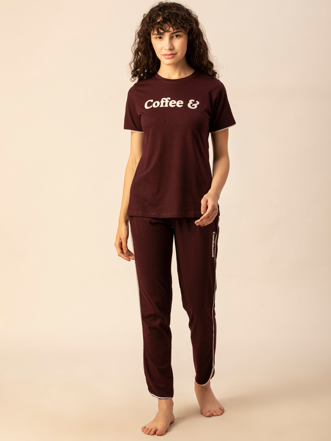 

TITTLI Typography Printed Pure Cotton Night suit, Maroon