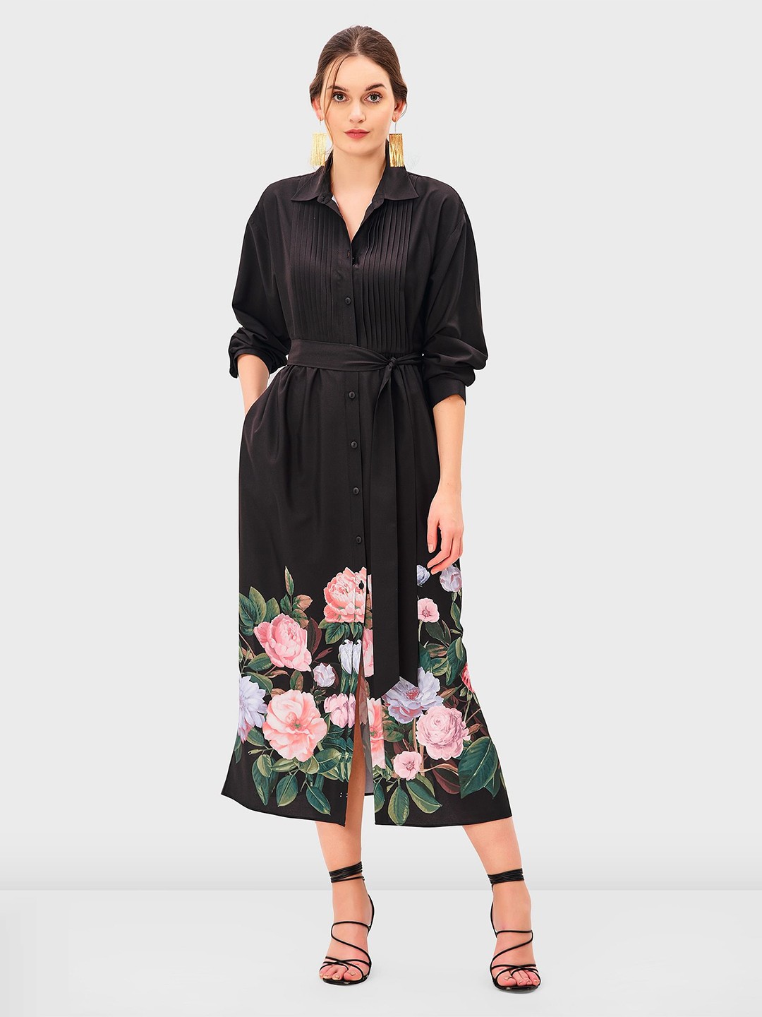 

Zapelle Floral Printed Shirt Dress, Black