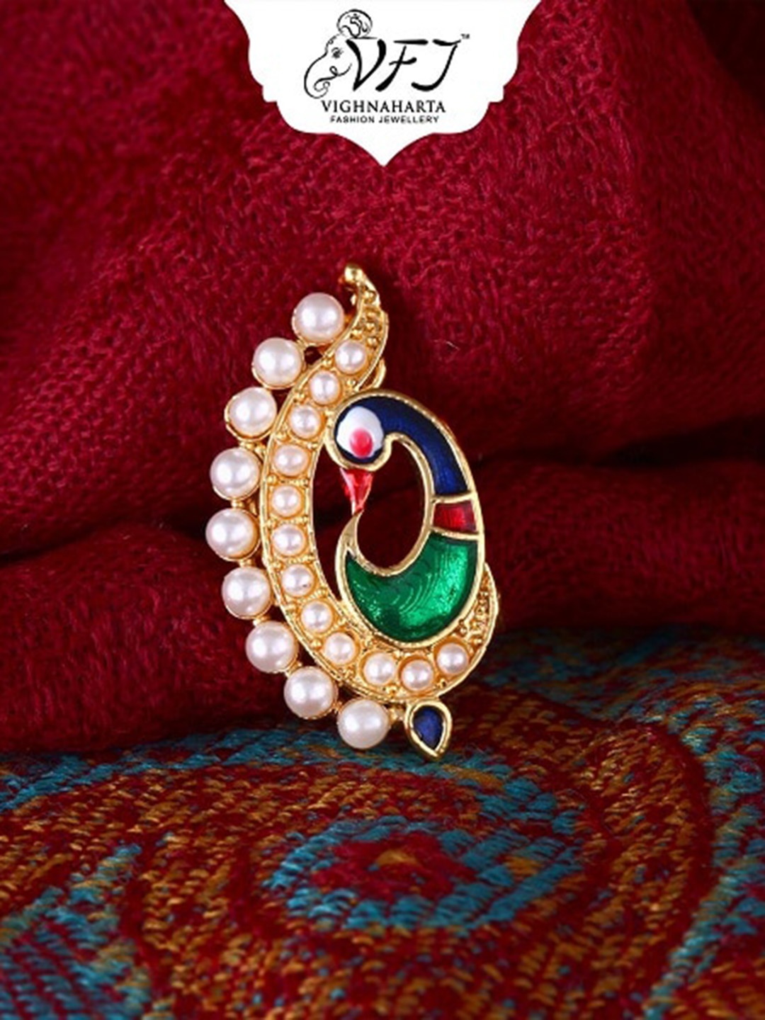 

Vighnaharta Gold-Plated CZ Clip-On Nosepin, Beige
