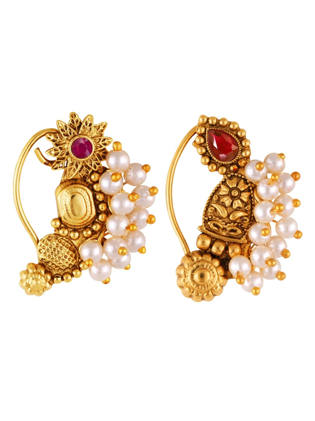 

Vighnaharta Set Of 2 Gold-Plated Pearls Beaded Nosepin