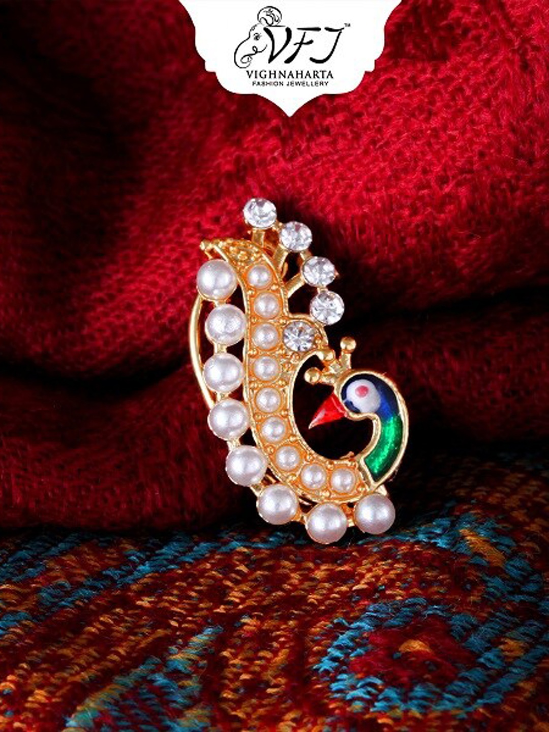 

Vighnaharta Gold-Plated Clip-On Nosepin, Beige