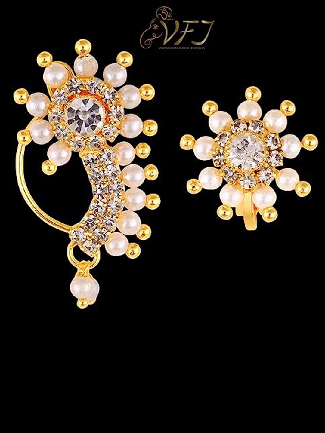 

Vighnaharta Set Of 2 Gold-Plated CZ-Studded Clip-On Nosepin