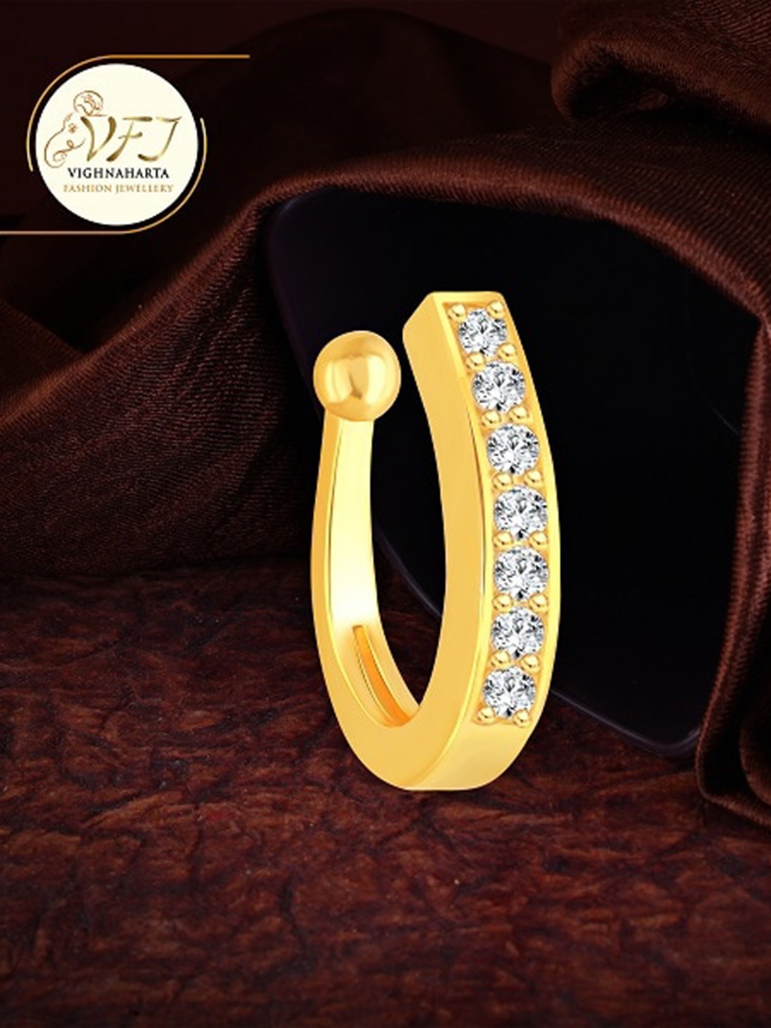 

Vighnaharta Set Of 2 Rhodium & Gold-Plated Clip-On Nosepin