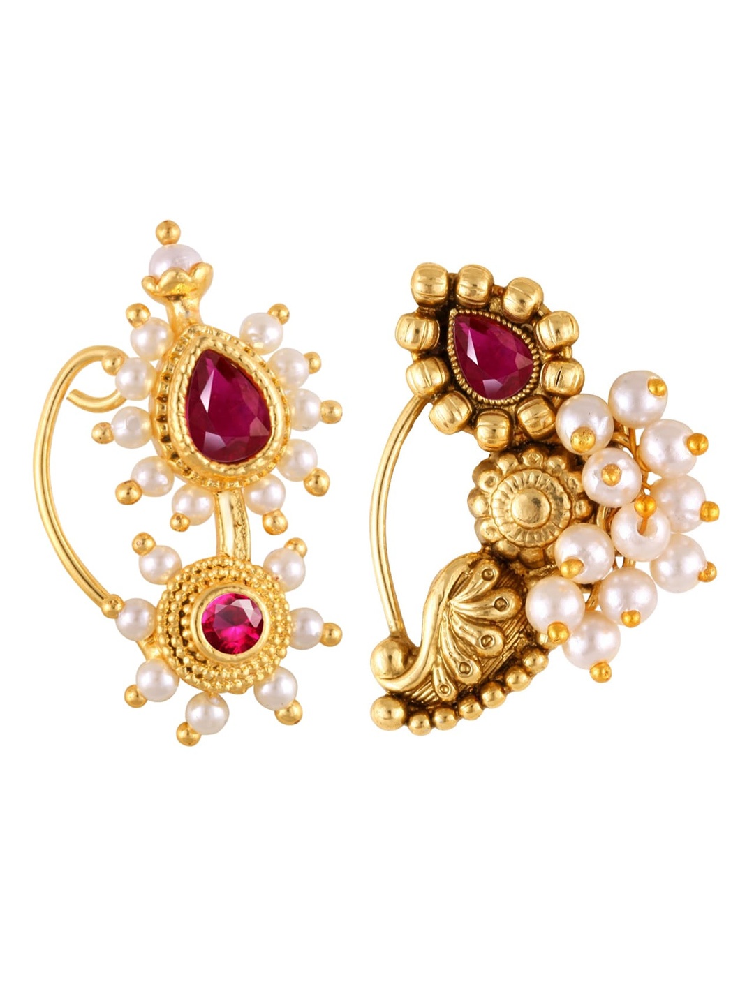 

Vighnaharta Set Of 2 Gold-Plated Pearl Beaded Nosepin