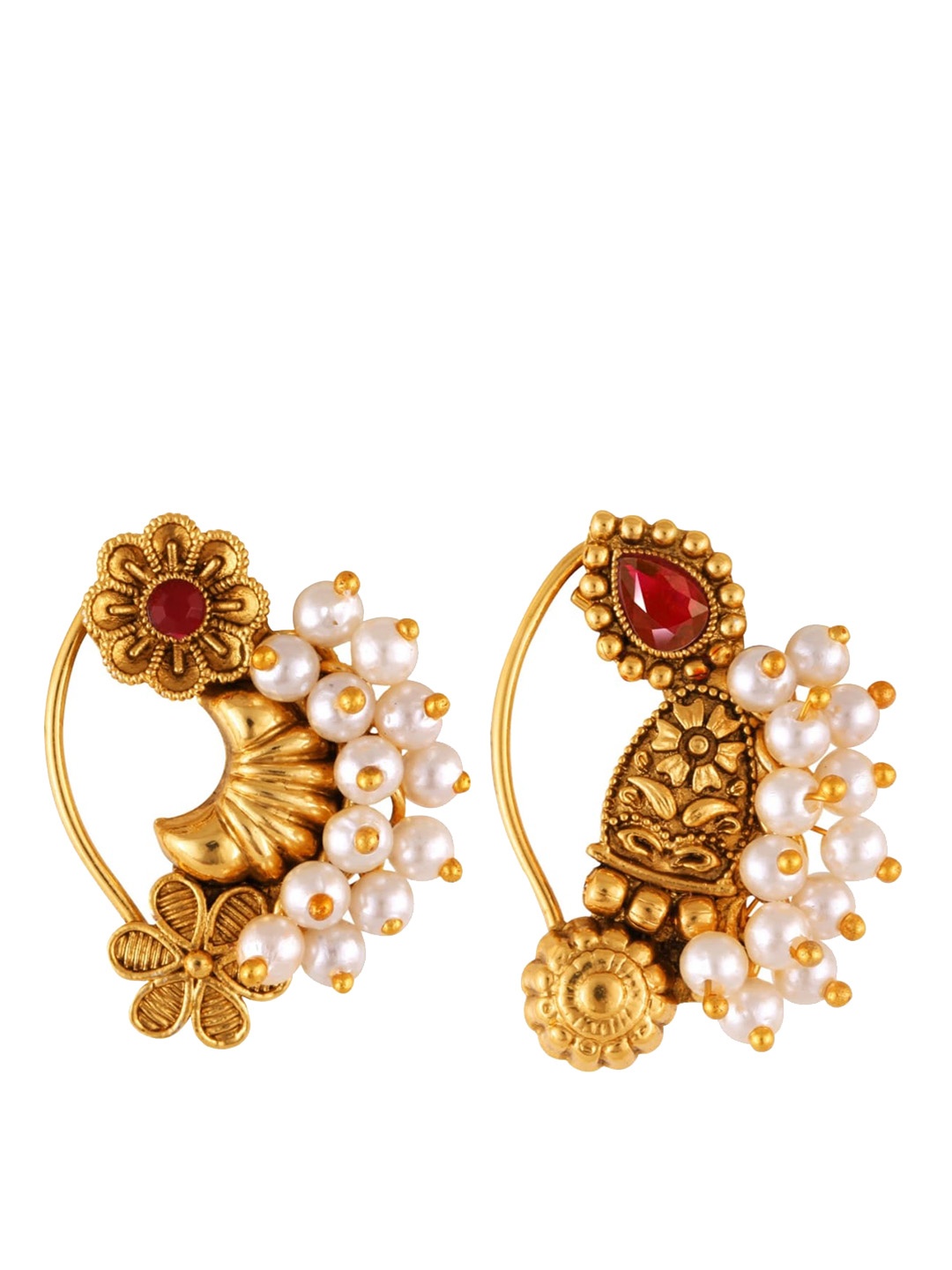 

Vighnaharta Set Of 2 Gold-Plated Pearl Beaded Nosepin