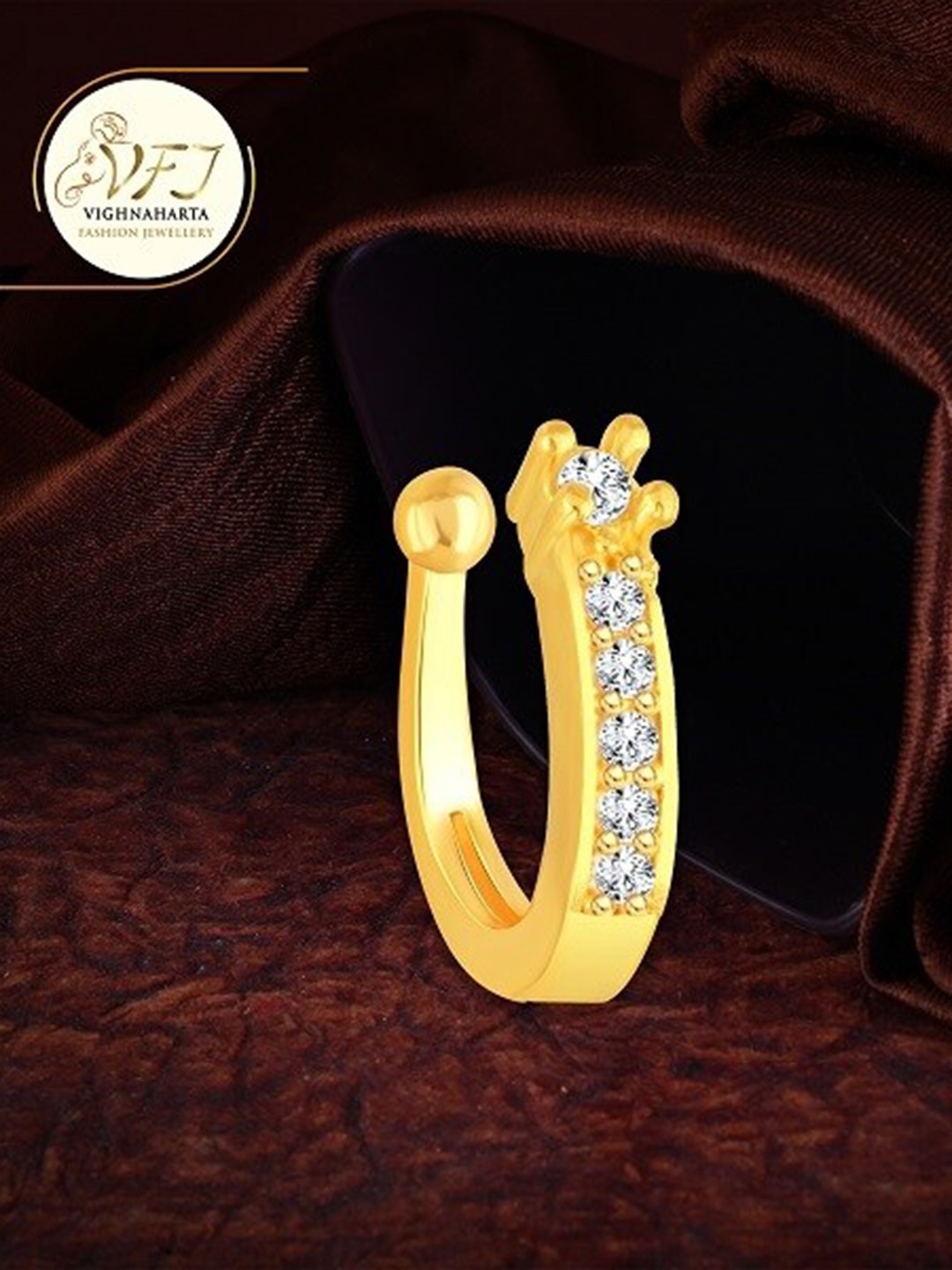 

Vighnaharta Set Of 2 Gold-Plated & Rhodium Plated White Crystals-Studded Clip-On Nosepins