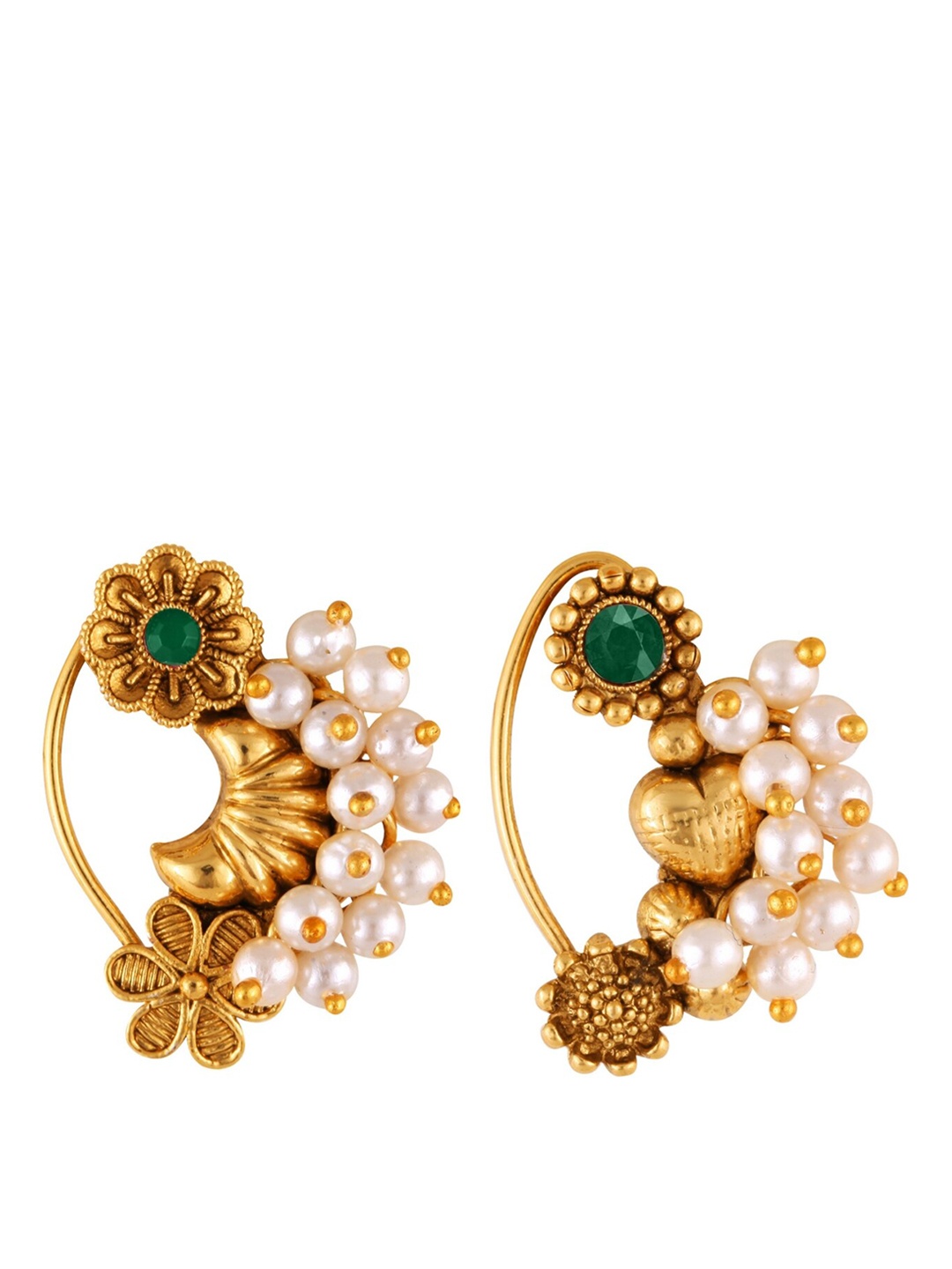 

Vighnaharta Set Of 2 Gold-Plated Pearl Beaded Nosepin