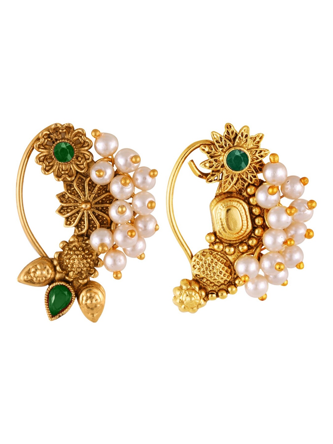 

Vighnaharta Set Of 2 Gold-Plated Pearl Beaded Maharashtrian Nosepin