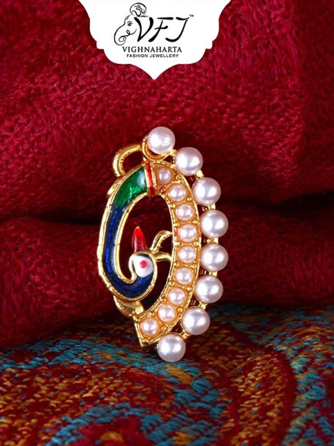 

Vighnaharta Gold-Plated Pearls Studded Nosepin