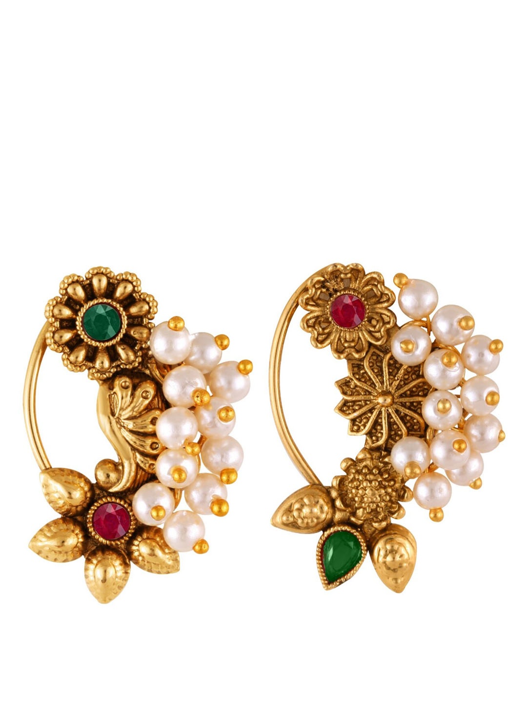 

Vighnaharta Set Of 2 Gold-Plated Pearl Beaded Nosepin