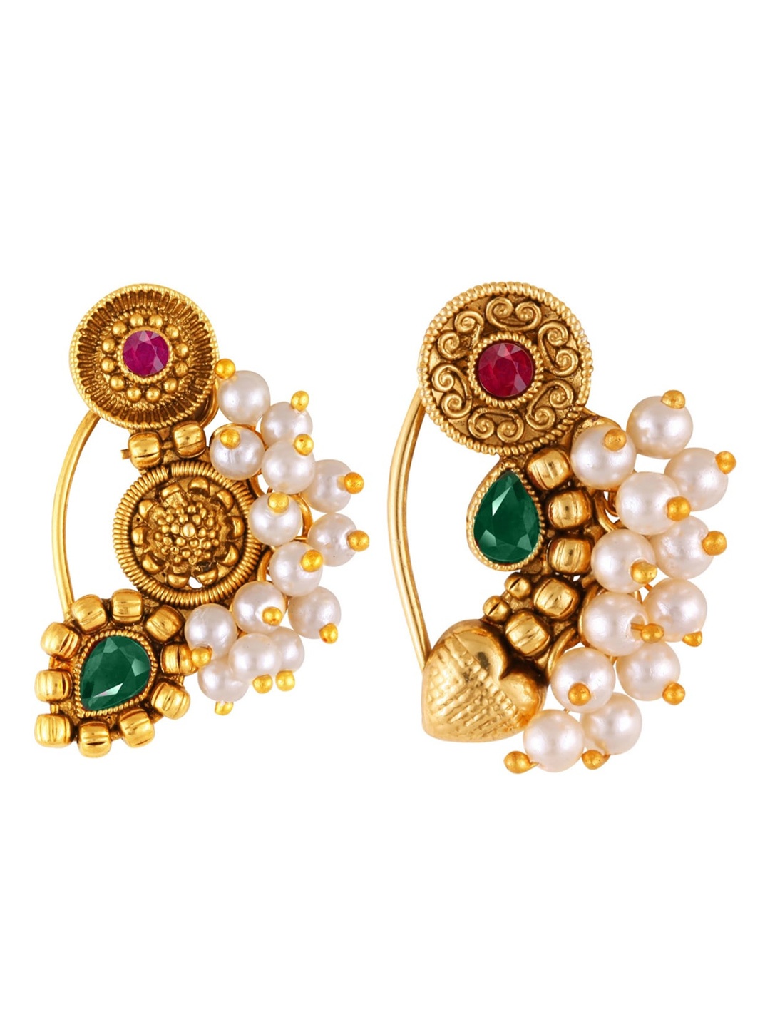 

Vighnaharta Set Of 2 Gold-Plated Pearl Beaded Nosepin