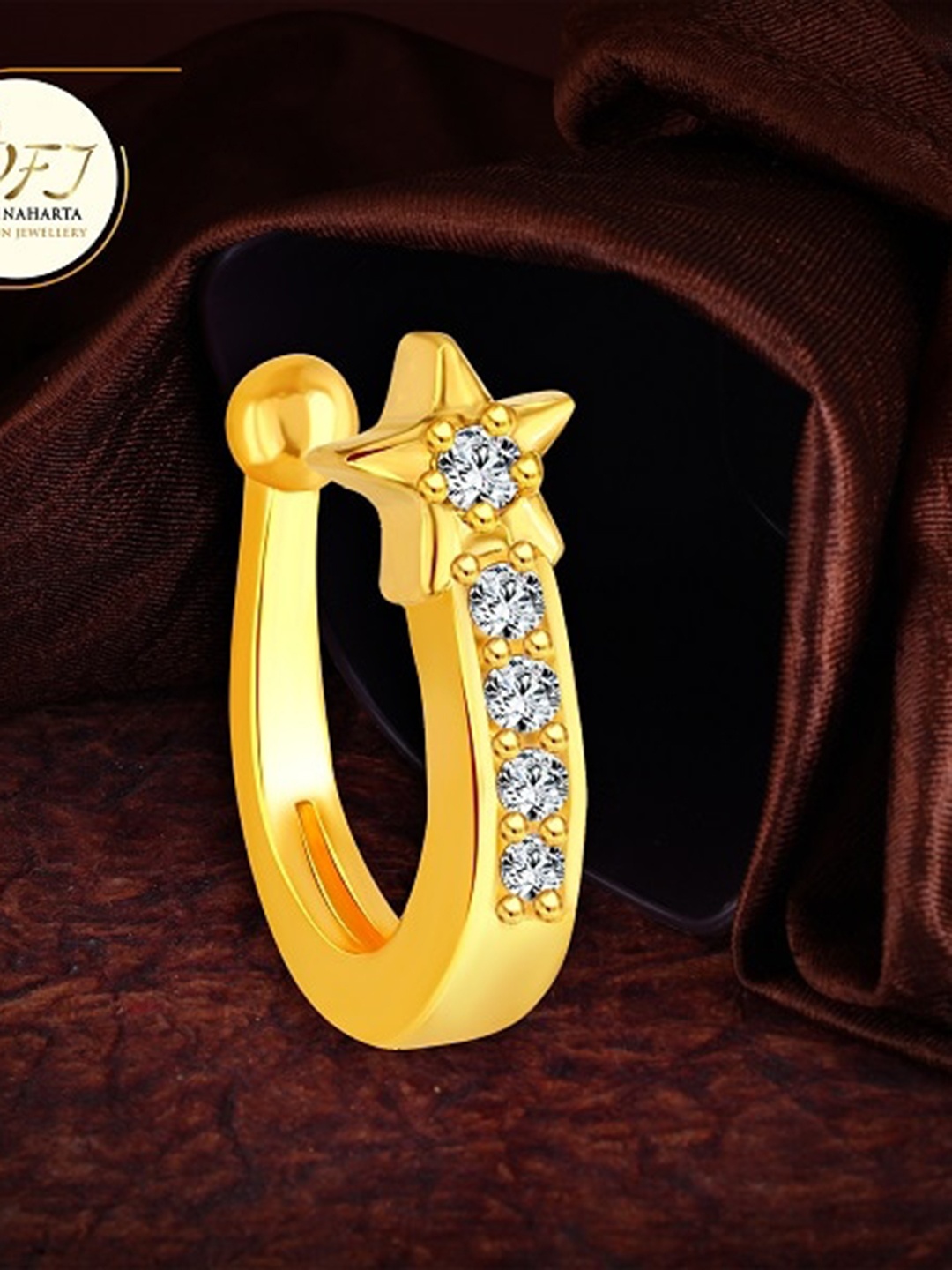 

Vighnaharta Set Of 2 Rhodium Plated Press Nosepin, Gold