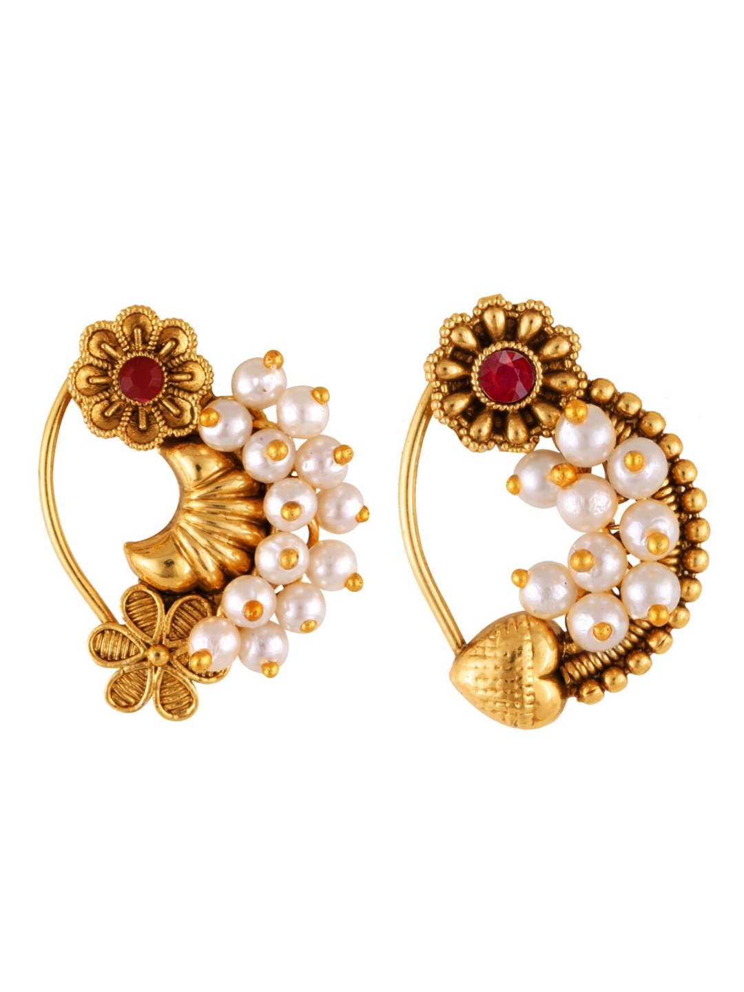 

Vighnaharta Set Of 2 Gold-Plated Pearl Beaded Nosepin