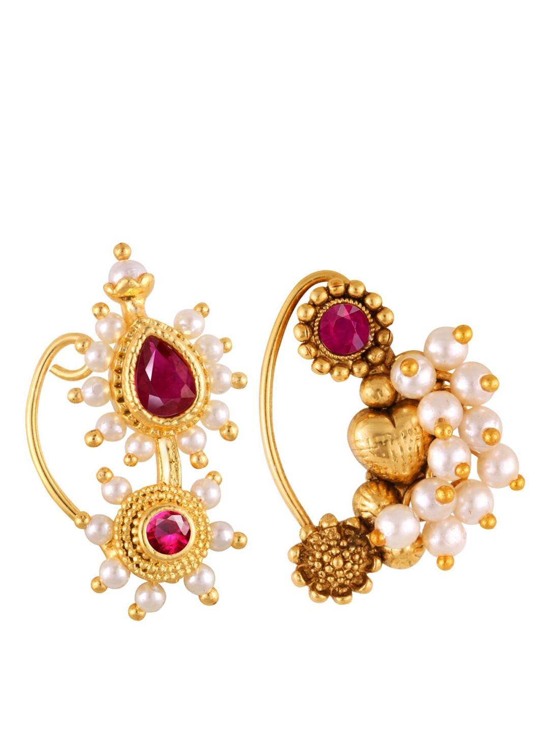 

Vighnaharta Set Of 2 Gold-Plated Pearl Beaded Nosepin