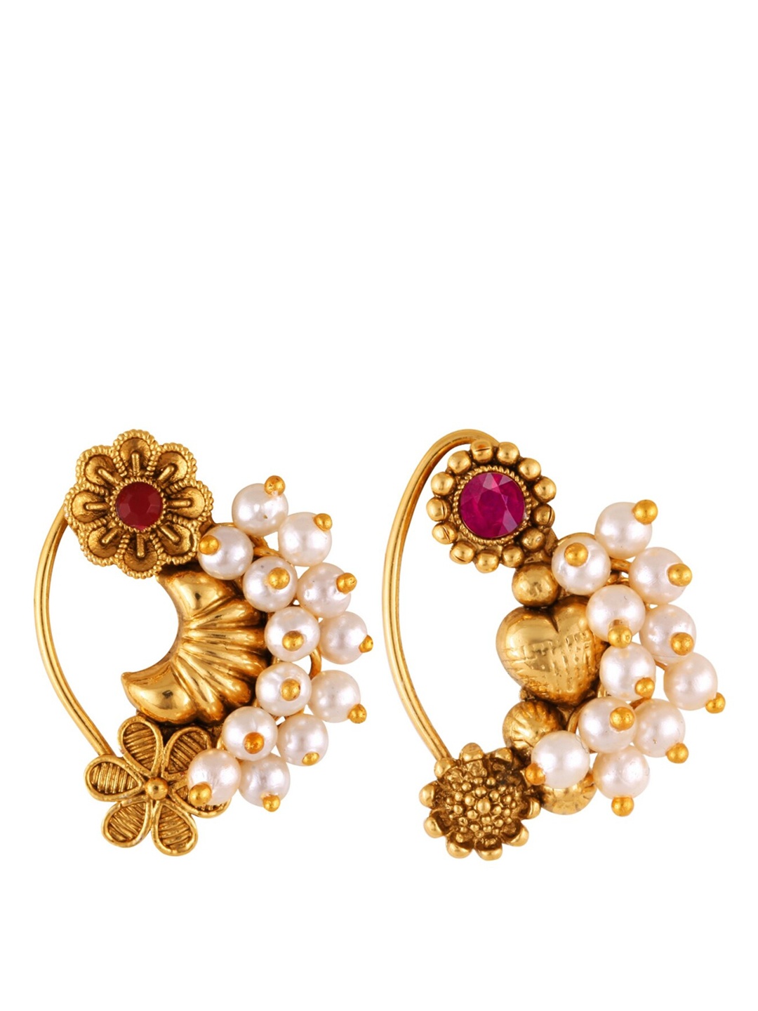 

Vighnaharta Set Of 2 Gold-Plated Pearl Beaded Nosepin