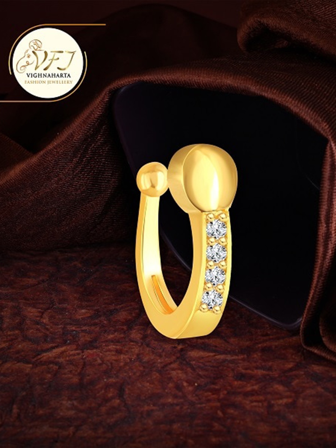 

Vighnaharta Set Of 2 Gold-Plated & Silver Plated CZ Studded Nosepin