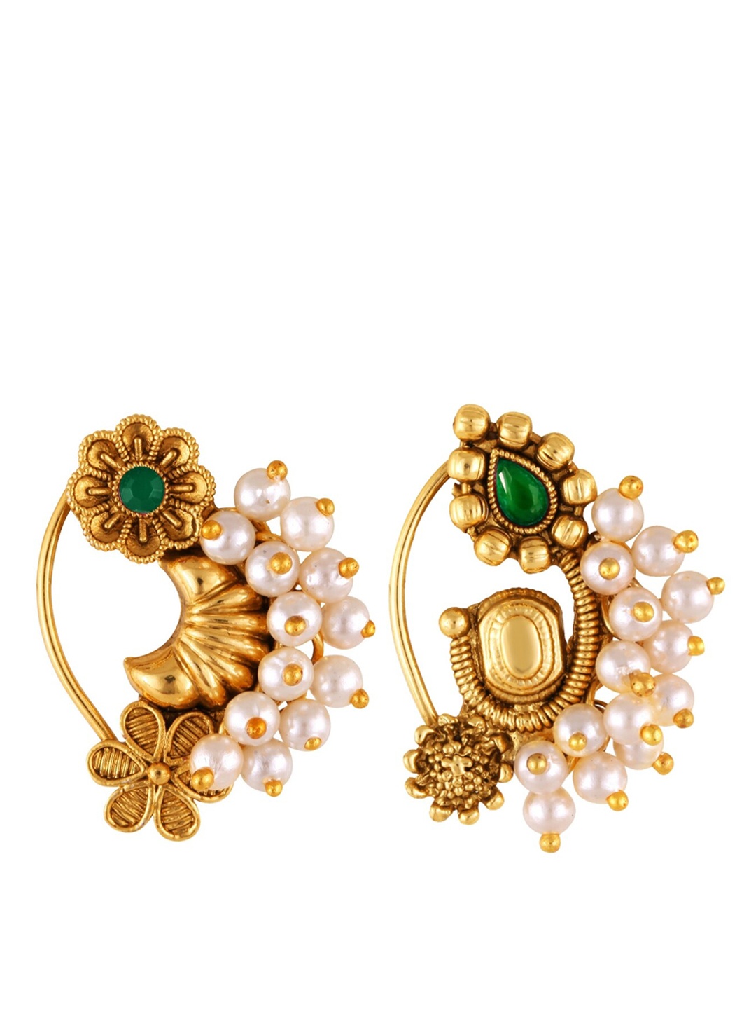 

Vighnaharta Set Of 2 Gold-Plated Pearl Beaded Nosepin