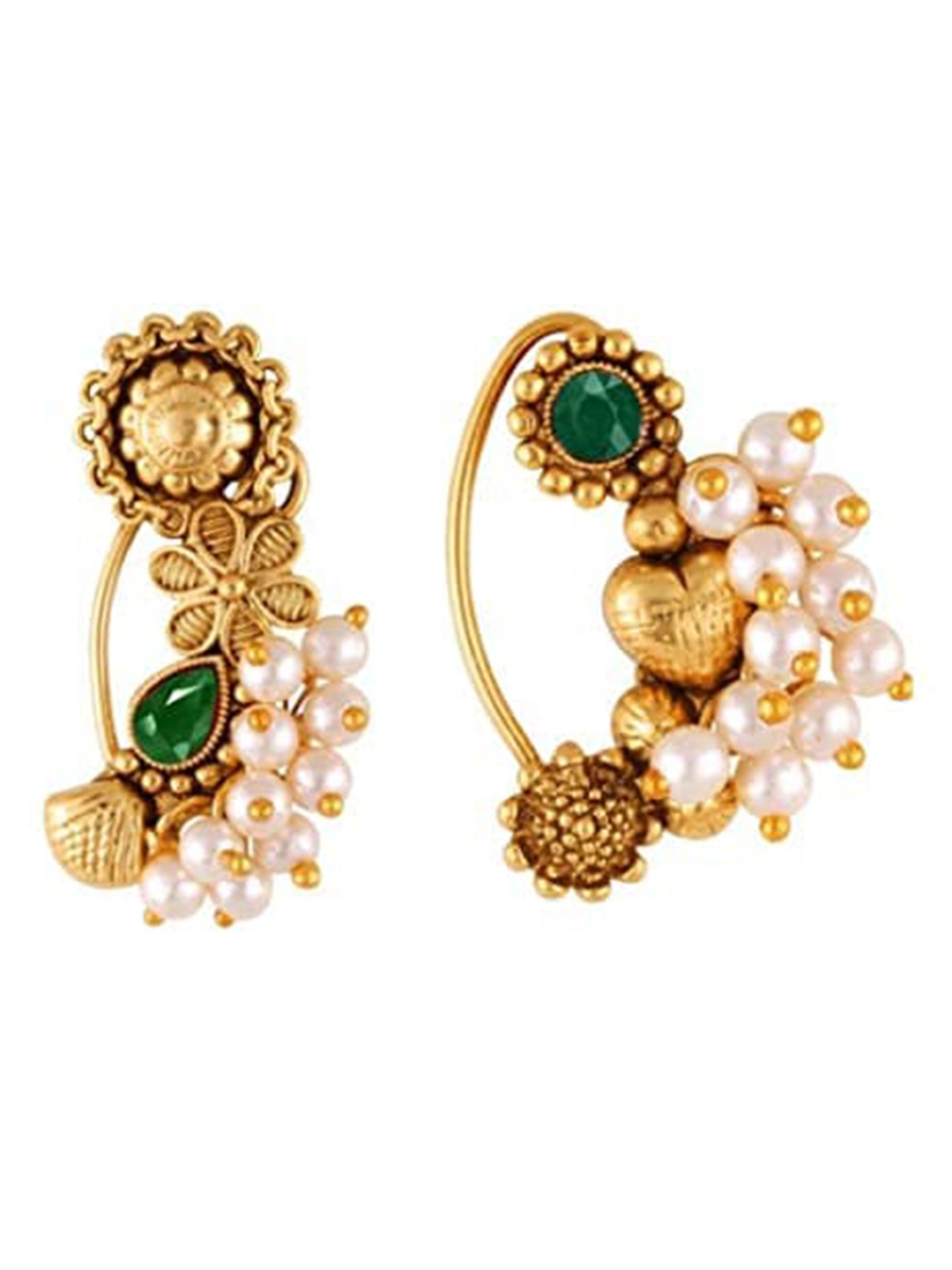 

Vighnaharta Set Of 2 Gold-Plated Pearls Beaded Nosepin