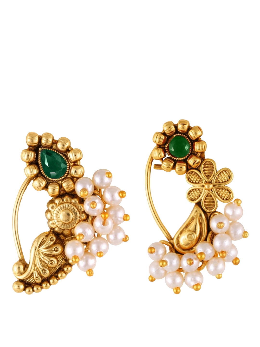 

Vighnaharta Set Of 2 Gold-Plated Pearl Beaded Nosepin