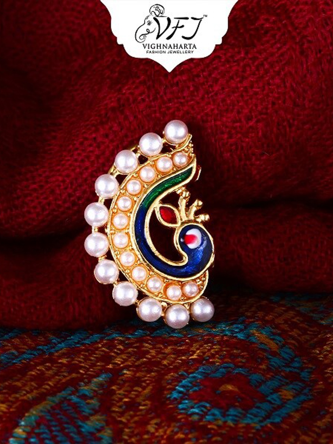 

Vighnaharta Gold-Plated Pearls Beaded Nosepin