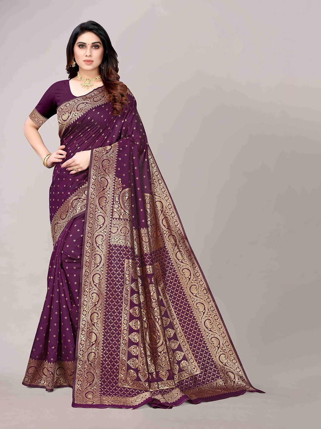 

MAGMINA Woven Design Zari Banarasi Saree, Purple