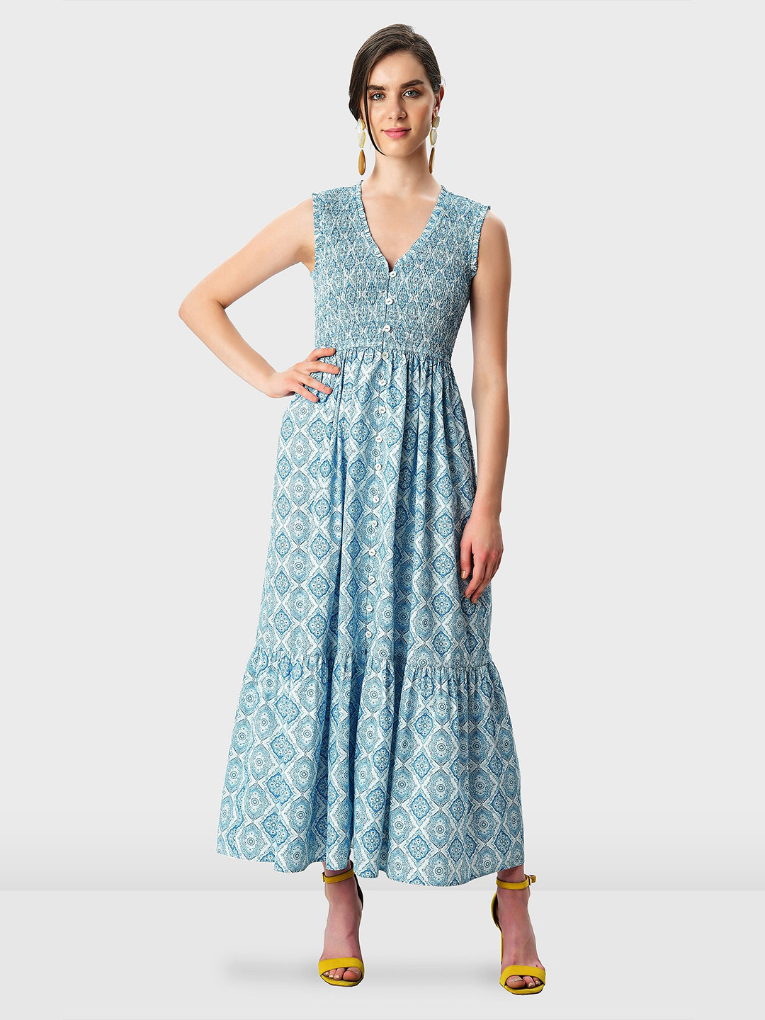 

Zapelle Floral Print V-Neck Maxi Dress, Blue